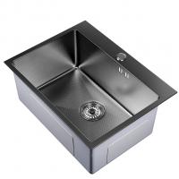 Мойка настол.монтаж 60х45 (3,0) вып 3 1/2  MIXLINE PRO 22см с сифоном (черный графит НАНО декор)