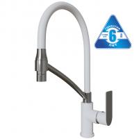 Смеситель для кухни 35k MIXLINE ML33-108 "City White" гибкий излив с фикс. бок.ручка БЕЛЫЙ/ХРОМ