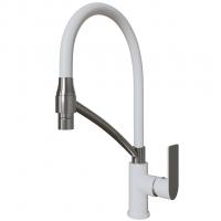 Смеситель для кухни 35k MIXLINE ML33-108 "City White" гибкий излив с фикс. бок.ручка БЕЛЫЙ/ХРОМ