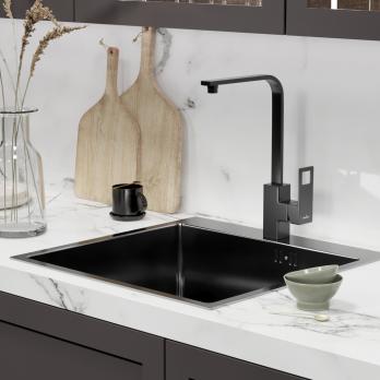 Смеситель для кухни 35k MIXLINE ML34-032 "Solo Black" высокий излив, боковая ручка ЧЕРНЫЙ