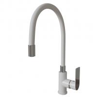 Смеситель для кухни 35к MIXLINE ML33-098 "City White" гибкий излив, б/отв, боковая ручка БЕЛЫЙ/ХРОМ