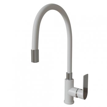 Смеситель для кухни 35к MIXLINE ML33-098 "City White" гибкий излив, б/отв, боковая ручка БЕЛЫЙ/ХРОМ