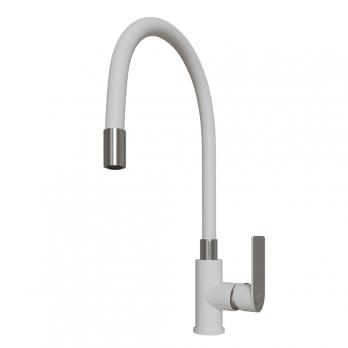 Смеситель для кухни 35к MIXLINE ML33-098 "City White" гибкий излив, б/отв, боковая ручка БЕЛЫЙ/ХРОМ