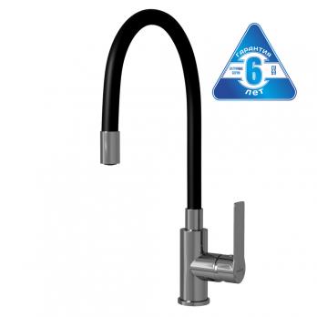 Смеситель для кухни 35к MIXLINE ML35-097 гибкий излив, б/отв, боковая, черный