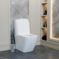 Унитаз-компакт безободковый WAVE QUADRO гориз, нижн, 2-кн.арм, сид. дюропл, м/л, быстр, БЕЛЫЙ глянец