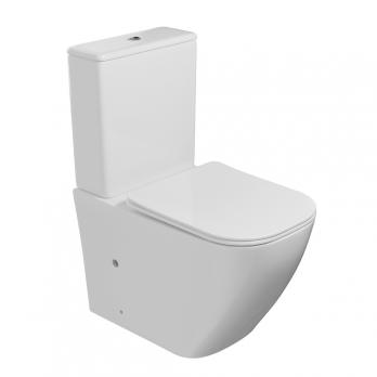 Унитаз-компакт безободковый WAVE QUADRO гориз, нижн, 2-кн.арм, сид. дюропл, м/л, быстр, БЕЛЫЙ глянец