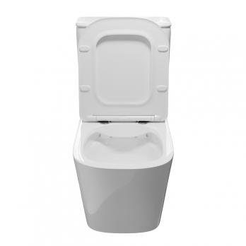 Унитаз-компакт безободковый WAVE QUADRO гориз, нижн, 2-кн.арм, сид. дюропл, м/л, быстр, БЕЛЫЙ глянец