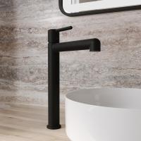 Смеситель для раковины 26к IDDIS AIGBL01i01 "Aiger" высокий, литой, п/гайку ЧЕРНЫЙ матовый