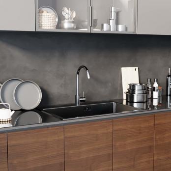 Смеситель для кухни 35k MIXLINE MLSS-0303BL трубчатый излив, п/гайку ЧЕРНЫЙ ГРАФИТ