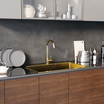 Смеситель для кухни 35k MIXLINE MLSS-0303G трубчатый излив, п/гайку ЗОЛОТО