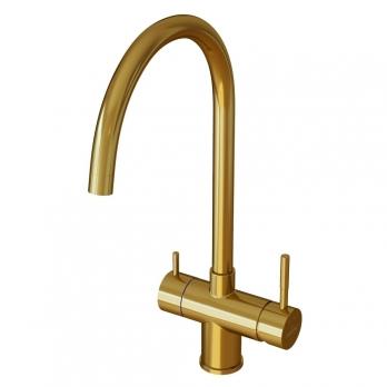 Смеситель для кухни 35k MIXLINE MLSS-0326G трубчатый излив, подкл.к фильтру, п/гайку ЗОЛОТО