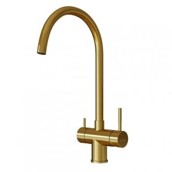 Смеситель для кухни 35k MIXLINE MLSS-0326G трубчатый излив, подкл.к фильтру, п/гайку ЗОЛОТО