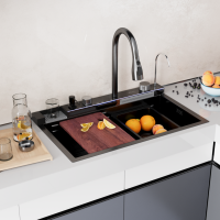 Мойка настол.монтаж 75х46 (3,0) вып 3 1/2  MIXLINE PRO 21,5см V2.0 (ч граф) сиф+доз+смес+кол+д/р+о/с