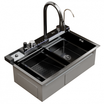 Мойка настол.монтаж 75х46 (3,0) вып 3 1/2  MIXLINE PRO 21,5см V2.0 (ч граф) сиф+доз+смес+кол+д/р+о/с