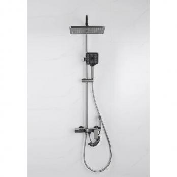 Душевая система 35к ПРОФСАН ПСМ-900-82GA лейка "Тропический душ круг" + гигиен. лейка ГРАФИТ