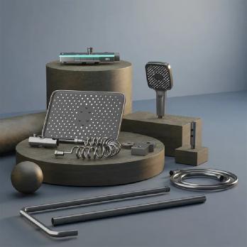 Душевая система 35к ПРОФСАН ПСМ-900-83GA клавиш.упр. лейка "Тропич. душ круг" + гигиен. лейка ГРАФИТ