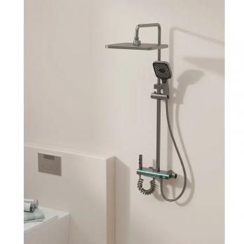 Душевая система 35к ПРОФСАН ПСМ-900-83GA клавиш.упр. лейка "Тропич. душ круг" + гигиен. лейка ГРАФИТ