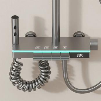 Душевая система 35к ПРОФСАН ПСМ-900-83GA клавиш.упр. лейка "Тропич. душ круг" + гигиен. лейка ГРАФИТ