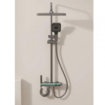 Душевая система 35к ПРОФСАН ПСМ-900-83GA клавиш.упр. лейка "Тропич. душ круг" + гигиен. лейка ГРАФИТ