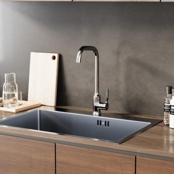 Смеситель для кухни 35k MIXLINE ML40-032 "Flat" высокий излив боковая ручка