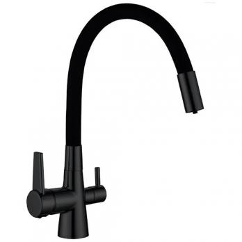 Смеситель для кухни 35к HB76859-7 HAIBA с вых. для питьевого фильтра с/отв п/гайку ГИБКИЙ ЧЕРНЫЙ^