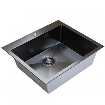 Мойка настол.монтаж 60х50 (3,0) вып 3 1/2  MIXLINE PRO с ФАСКОЙ 22см с сифоном (черный графит)