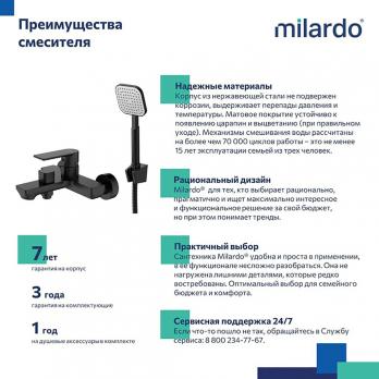 Смеситель для ванны 35к Milardo MAZBL00M02 "Maze" нерж. сталь, ЧЕРНЫЙ матовый