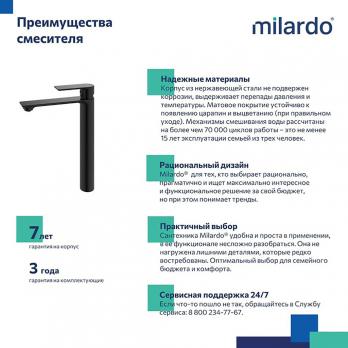 Смеситель для раковины 35к Milardo MAZBL01M01 "Maze" высокий, нерж. сталь,  п/гайку, ЧЕРНЫЙ матовый