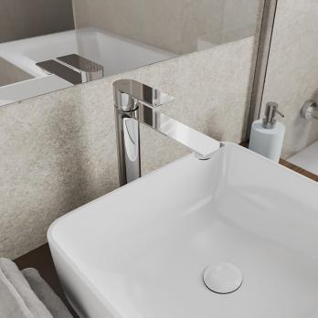 Смеситель для раковины 35к Milardo MAZBN01M01 "Maze" высокий, литой, нерж. сталь,  п/гайку, САТИН