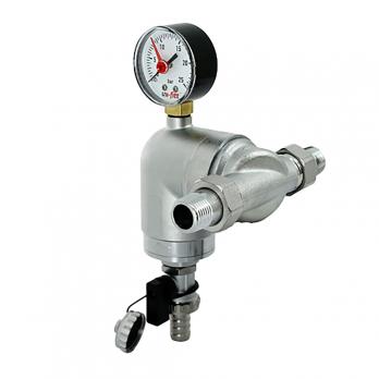 Фильтр самоочищающийся поворотный 1/2'' нар/нар c манометром и слив.шар.краном  Uni-Fitt
