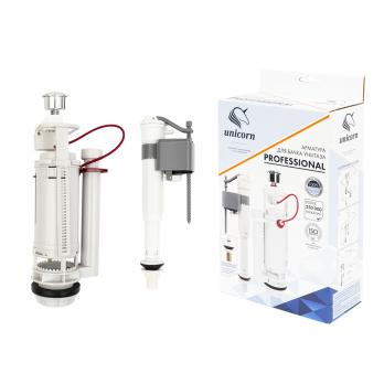 Арматура к смыв. бачку 2-ух Кноп. UNICORN хром, универс. (бок/ниж.подв,плас.штуцер 1/2") KAU_K/P_1/2