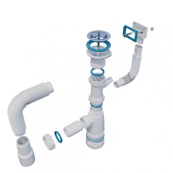 Сифон 1 1/2*40 с носиком, с прямоуг. переливом, с гофрой 40*40*50 BG2280W ИНКОПЛАСТ (винт М6*60)