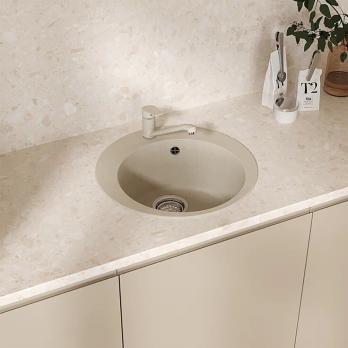 Мойкa ML-GMU01 УЛЬТРА круглая, бежевый камень, 475 мм (глуб. чаши 170)