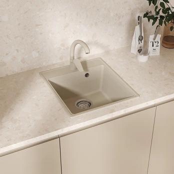 Мойкa ML-GMU02 УЛЬТРА прямоугольная, бежевый камень, 425*485 мм (глуб. чаши 175)
