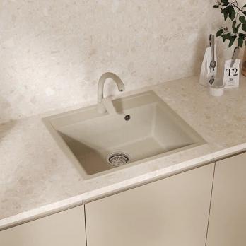 Мойкa ML-GMU04 УЛЬТРА прямоугольная, бежевый камень, 565*495 мм (глуб. чаши 175)