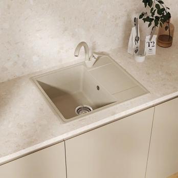 Мойкa ML-GMU05 УЛЬТРА с крылом, бежевый камень, 575*495 мм (глуб. чаши 190)