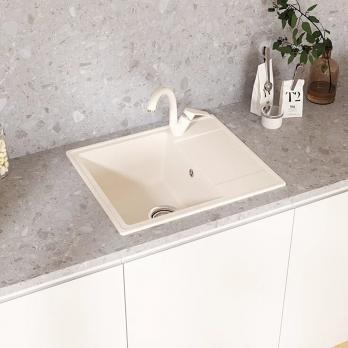 Мойкa ML-GMU05 УЛЬТРА с крылом, белый камень, 575*495 мм (глуб. чаши 190)