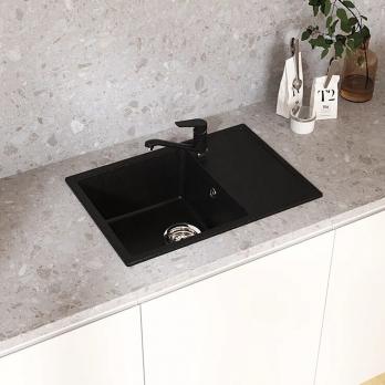 Мойкa ML-GMU06 УЛЬТРА с крылом, черный камень, 600*420 мм (глуб. чаши 170)