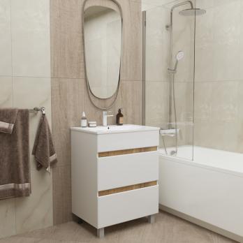 Тумба д/ванной "БРИКС-50" 2 ящика белый/дуб вотан под рак."Breeze 50" мебельный (Sanita Luxe) (ПВХ)