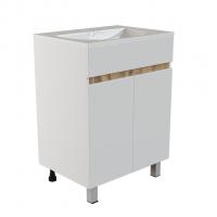 Тумба д/ванной "БРИКС-60" 2 створки белый/дуб вотан под рак."Breeze 60" мебельный (Sanita Luxe)(ПВХ)