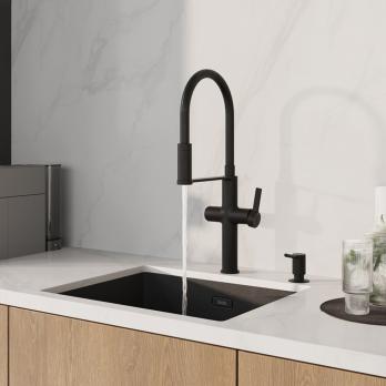 Смеситель для кухни 30к IDDIS IKNBLFFi05 "Ikon" с вых для пит. фильтра выс.гибкий излив ЧЕРНЫЙ мат.