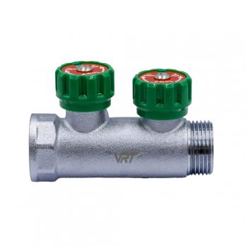 Коллектор 1''x3/4'' (евроконус) с регулировочными вентилями для подачи водоснабжения VRT (2 вых)
