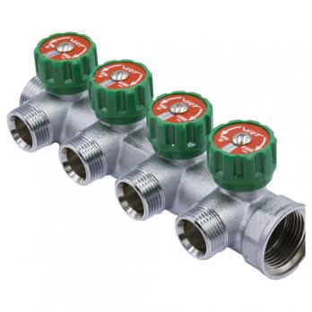 Коллектор 1''x3/4'' (евроконус) с регулировочными вентилями для подачи водоснабжения VRT (4 вых)