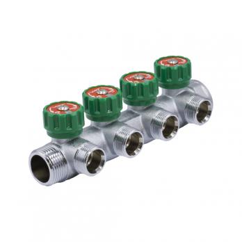 Коллектор 1''x3/4'' (евроконус) с регулировочными вентилями для подачи водоснабжения VRT (4 вых)