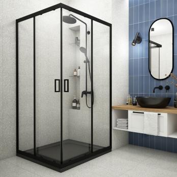Душ.ограждение City Trend Black 1000*1000*1850 квадрат (стекло 6мм прозр, черн.ал.проф,без поддона)