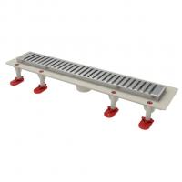 Трап линейный ТП-50.1D-1000 решетка и рамка из нерж. стали "Полосы" с верт. выходом D50 мм