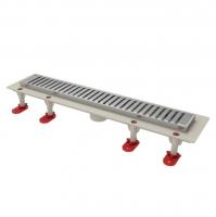 Трап линейный ТП-50.1D-600 решетка и рамка из нерж. стали "Полосы" с верт. выходом D50 мм