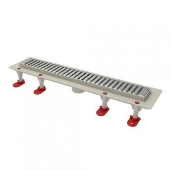 Трап линейный ТП-50D-700 решетка из нерж. стали "Полосы" с верт. выходом D50 мм, рамка из пластика