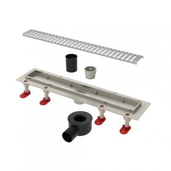 Трап линейный ТП-55.1D-800 решетка и рамка из нерж. стали, с гориз. выходом D50 мм