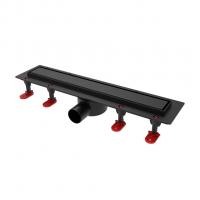 Трап линейный ТП-55C-1000 решетка из нерж. стали с гориз. выходом D50 мм, рамка из пластика ЧЕРНЫЙ